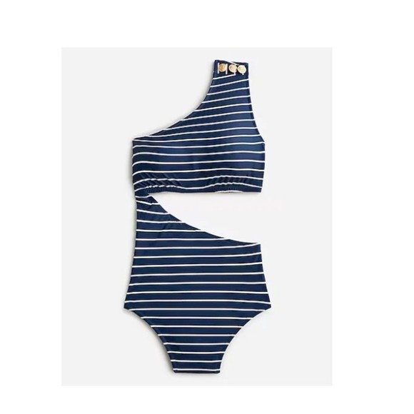 J Crew Other - NWT J.Crew Re-Imagined One Shoulder Cutout Stripe Swimsuit Gold Buttons Sz 8